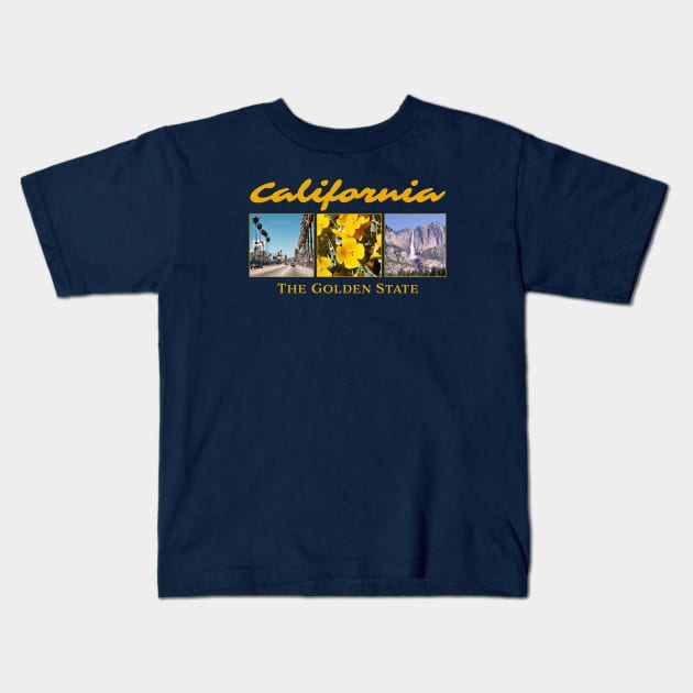 California - The Golden State - Hollywood, California Poppies, Yosemite National Park Kids T-Shirt by jdunster